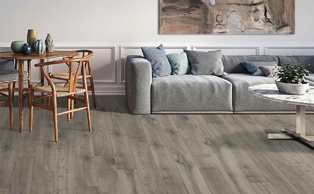 Laminate flooring in a modern and cozy living room