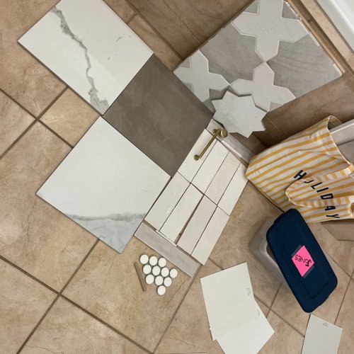 Tile samples for bathroom remodel project in Alpharetta, GA