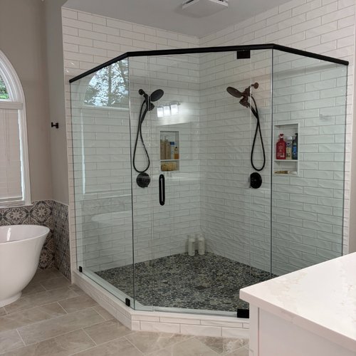 Modern shower with white subway tiles