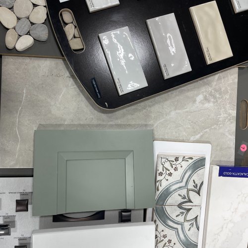 Tile and cabinet samples for bathroom makeover