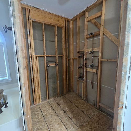 Shower under construction by Bridgeport Carpets