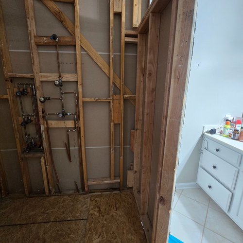 Build phase of bathroom shower remodel in Alpharetta, GA