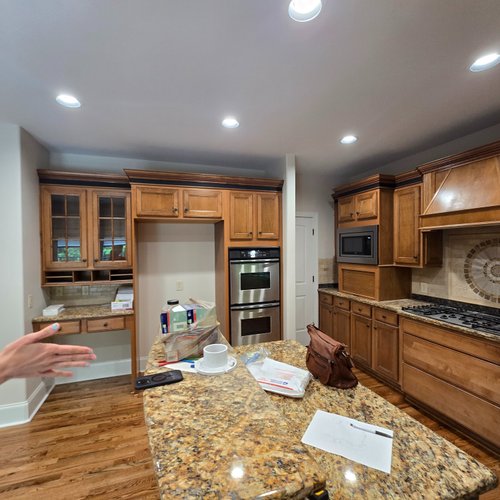 Kitchen with wood cabinets