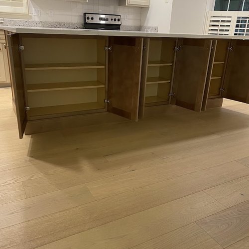 Kitchen with LVP flooring and island storage