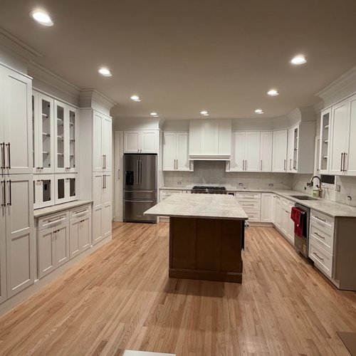 Modern kitchen remodel with white cabinets in Alpharetta, GA