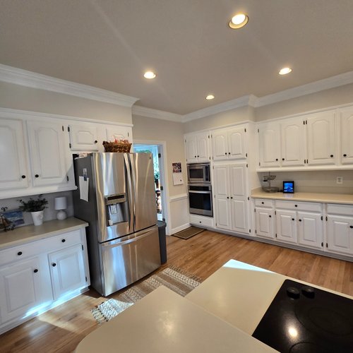 Beige countertops in a bright kitchen