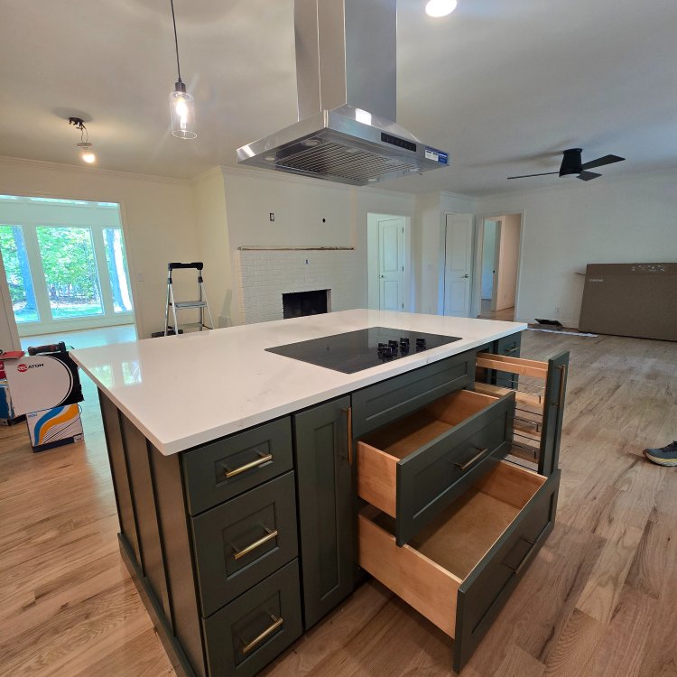 Kitchen island with grey cabinets