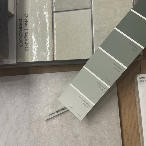 Tile and paint samples for bathroom design