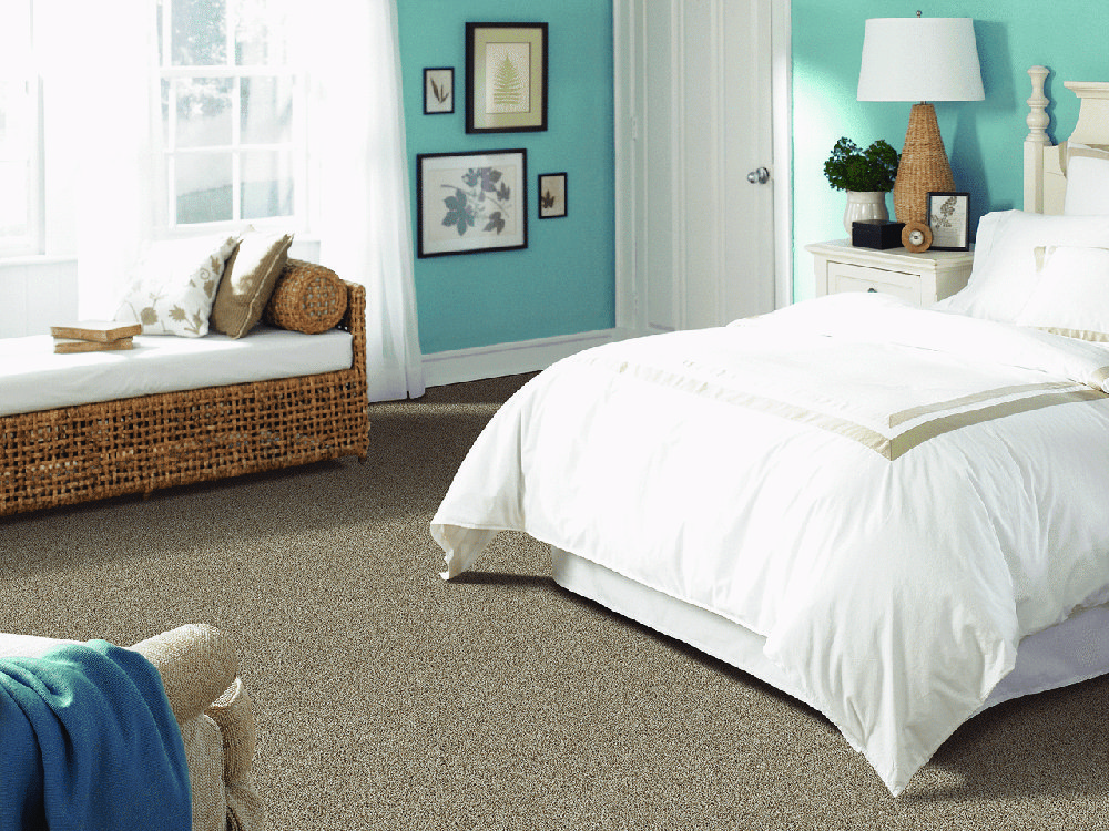 Cozy bedroom with carpet flooring