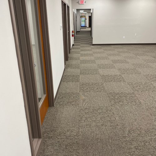 Commercial carpet tiles in an open office space