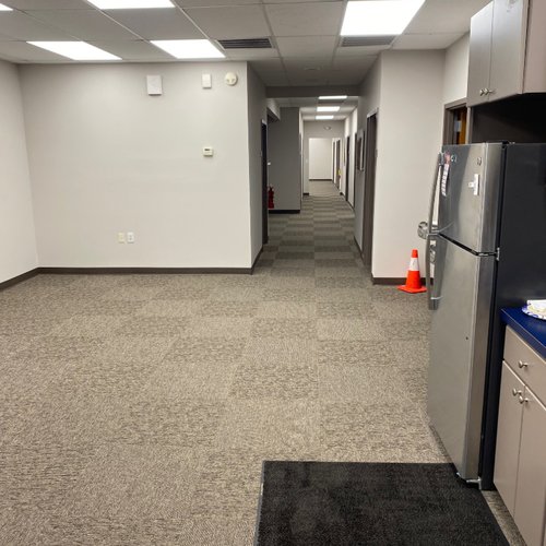Lunch room with commercial carpet tiles