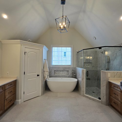 Completed Bathroom remodel by Bridgeport Carpets & Flooring