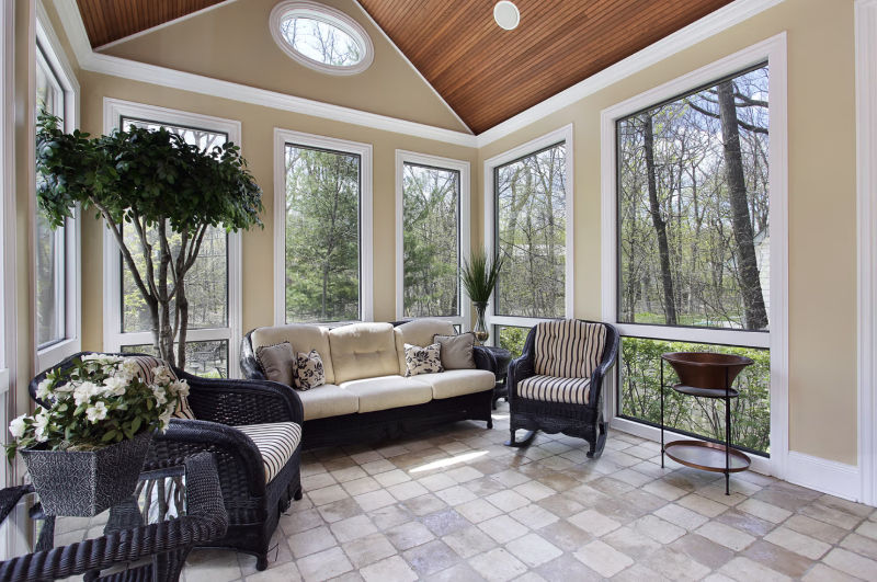 Sun room in a luxury home with circular window