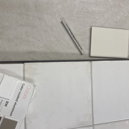 Tile and paint samples for bathroom design