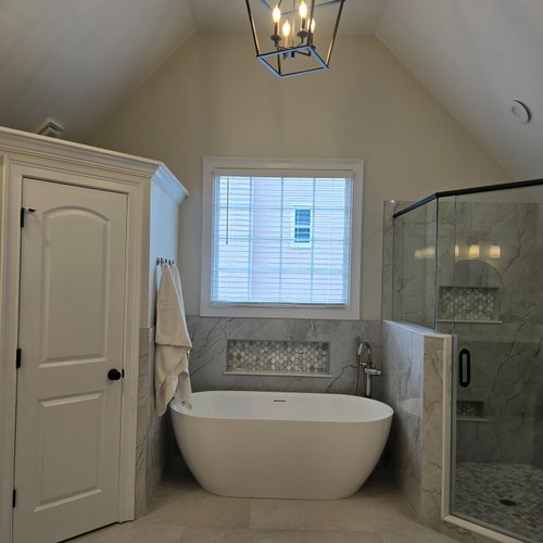 New bathroom makeover with white and grey accents