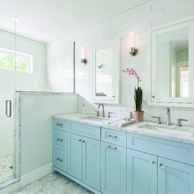 Bathroom with white subway tiles