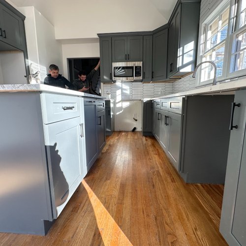 Dark grey cabinets in a bright GA kitchen