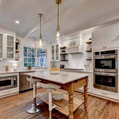 White cabinets in a farmhouse style kitchen