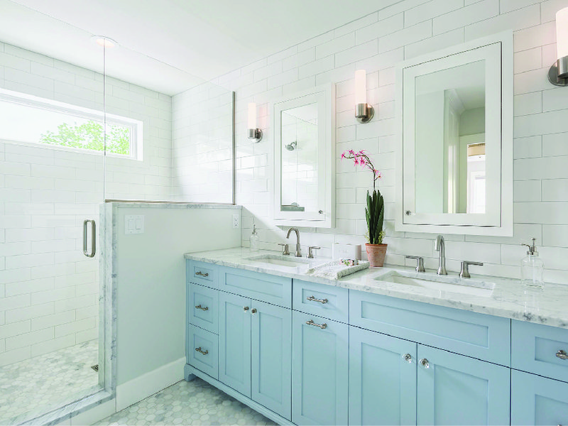 Bathroom with white subway tiles