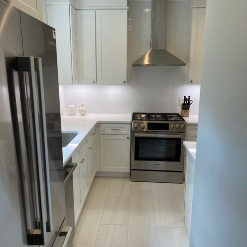 White kitchen cabinets in a new renovation