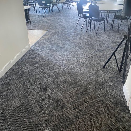 Commercial cafeteria with patterned carpet in Georgia