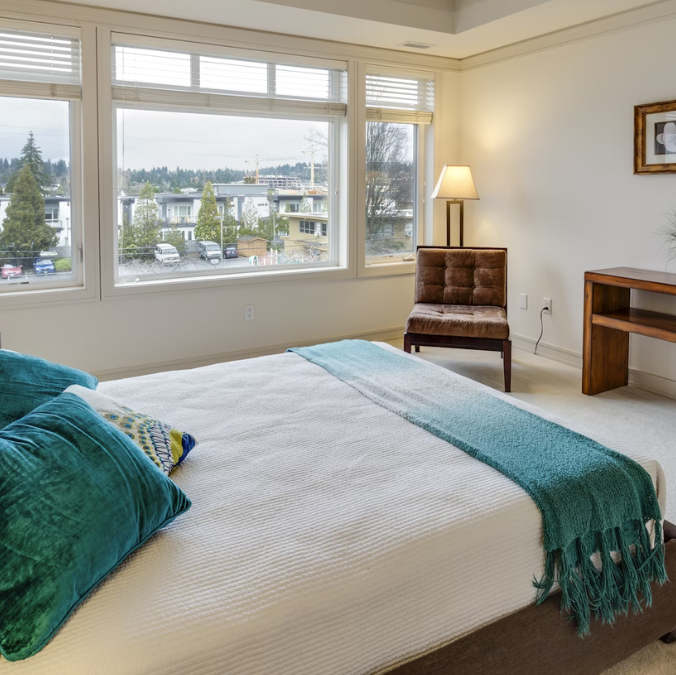 Cozy bedroom with soft ivory carpet