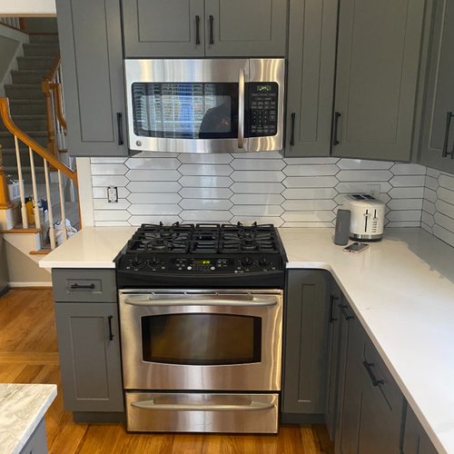 Stylish kitchen with grey cabinetry in Alpharetta GA